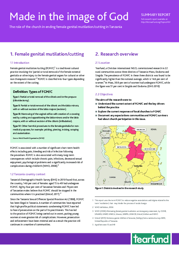 Summary: Working to End FGM/C in Tanzania: The Role and Response of the Church (English)